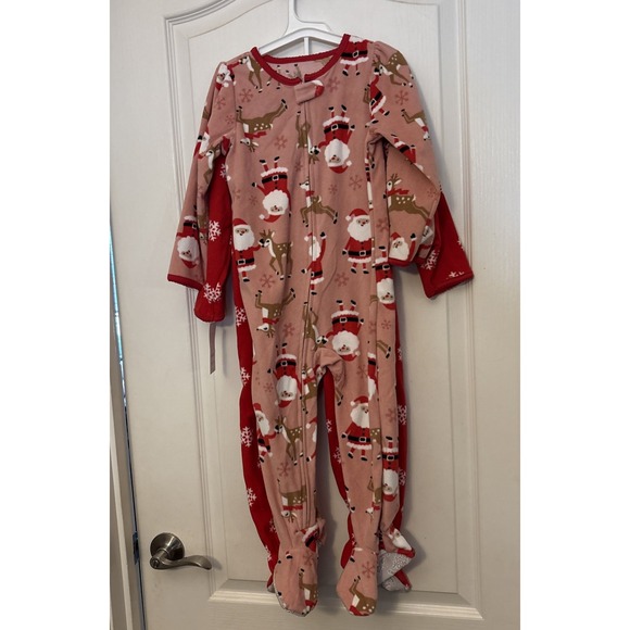 New Carter's Just One You ‎ Fleece Footed Pajamas, Girls 3T Reindeer & Santa - Picture 2 of 3
